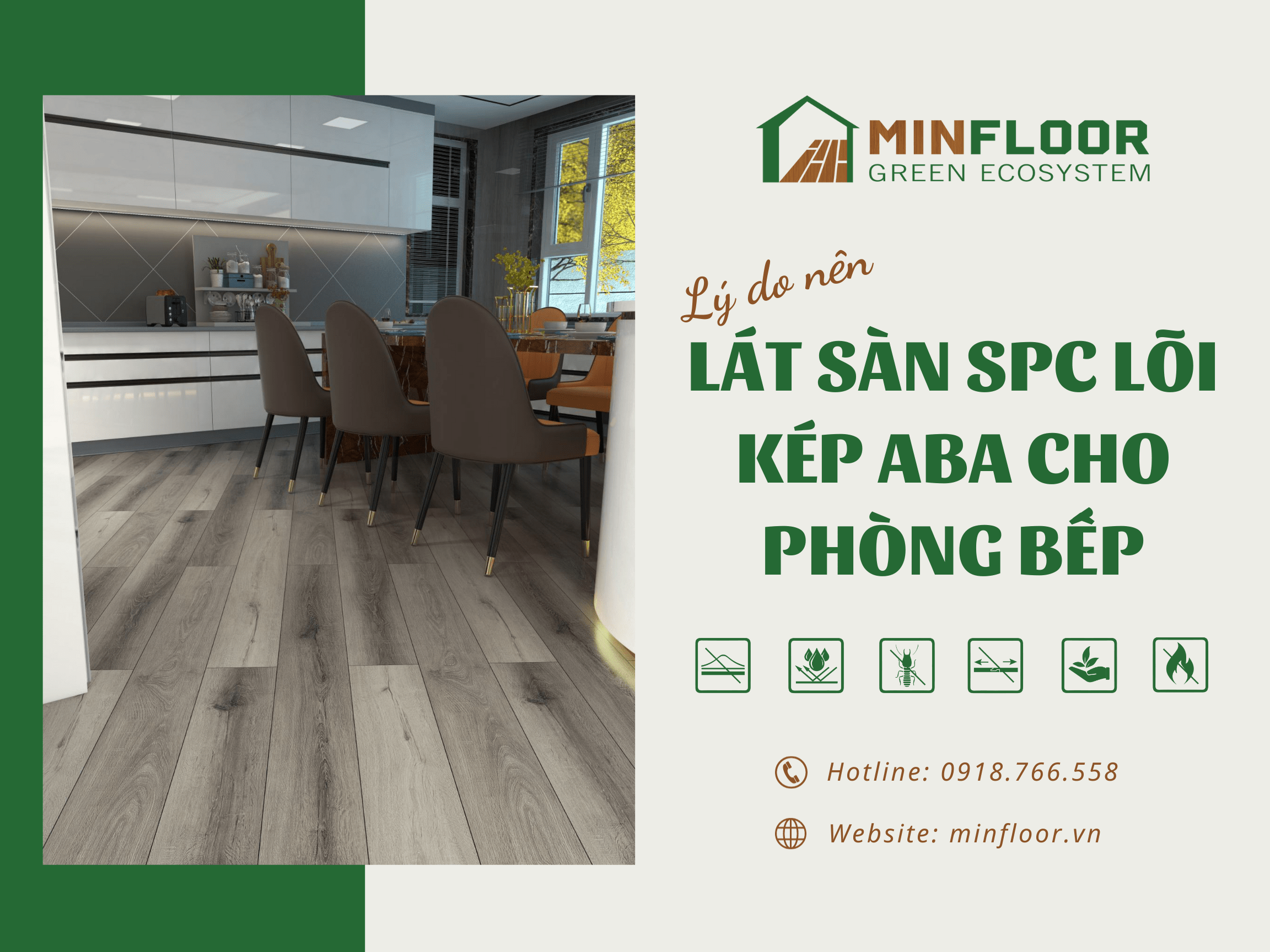 Lý Do Nên Lát Sàn SPC Lõi Kép ABA Minfloor Cho Phòng Bếp