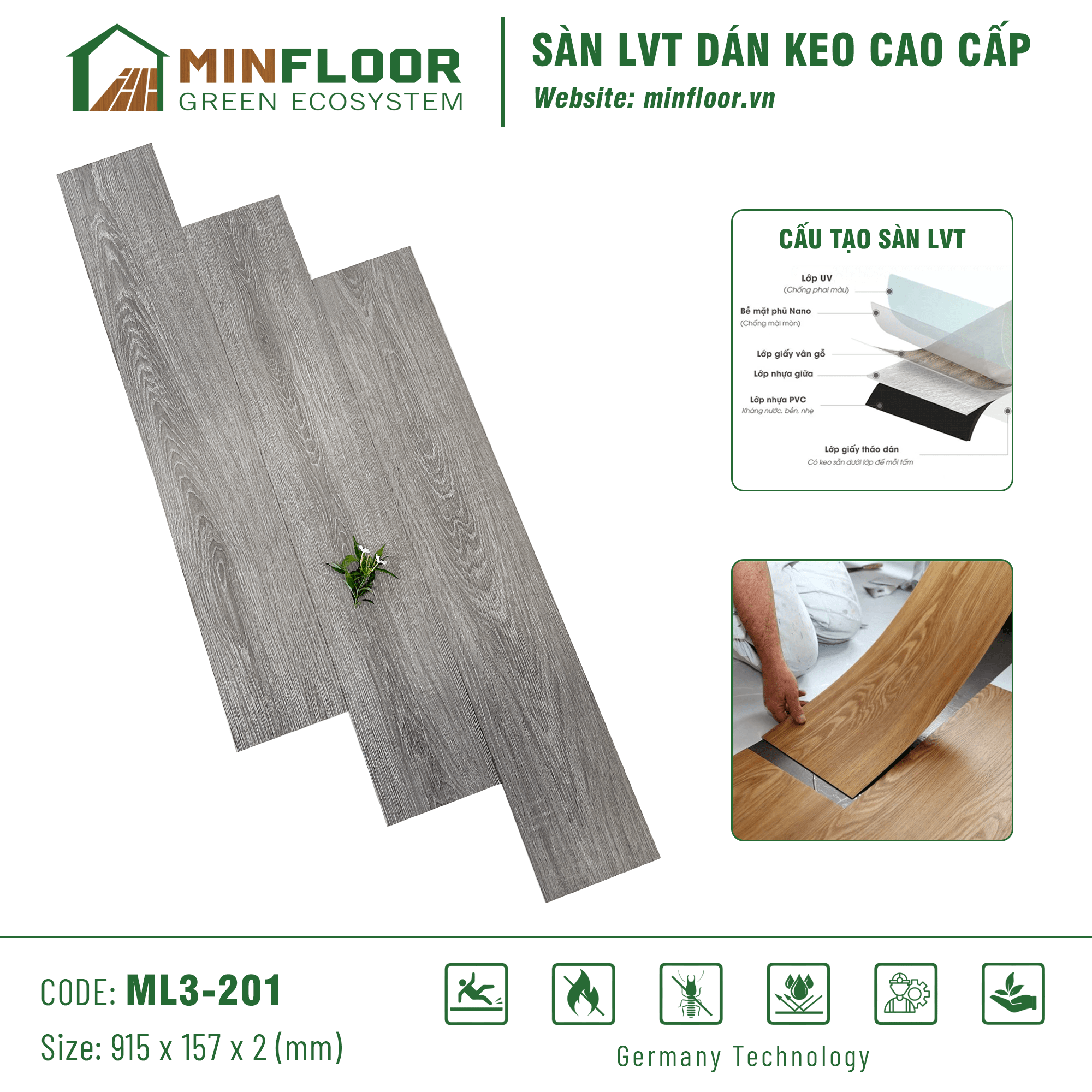 Sàn LVT Dán Keo Cao Cấp ML3-201