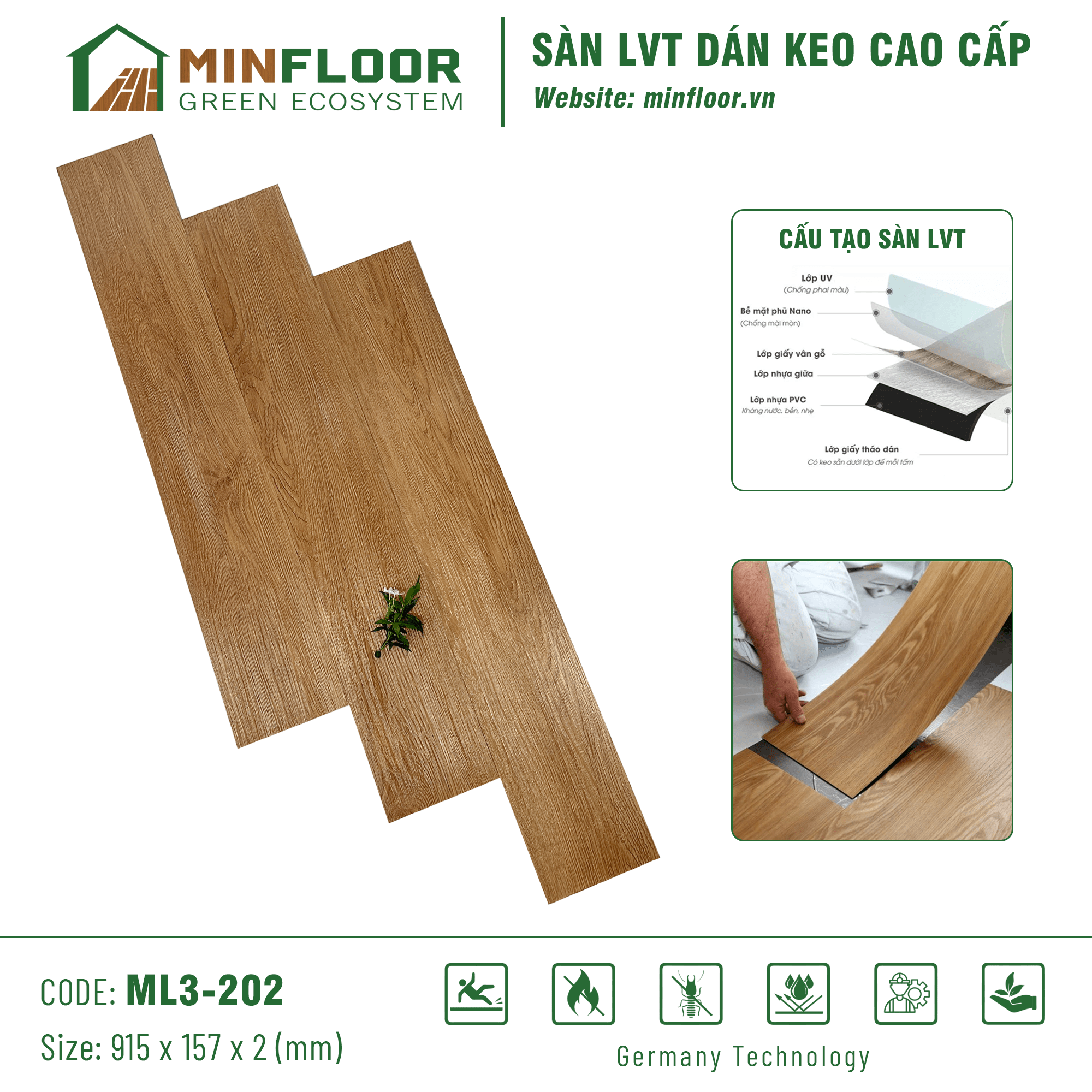 Sàn LVT Dán Keo Cao Cấp ML3-202