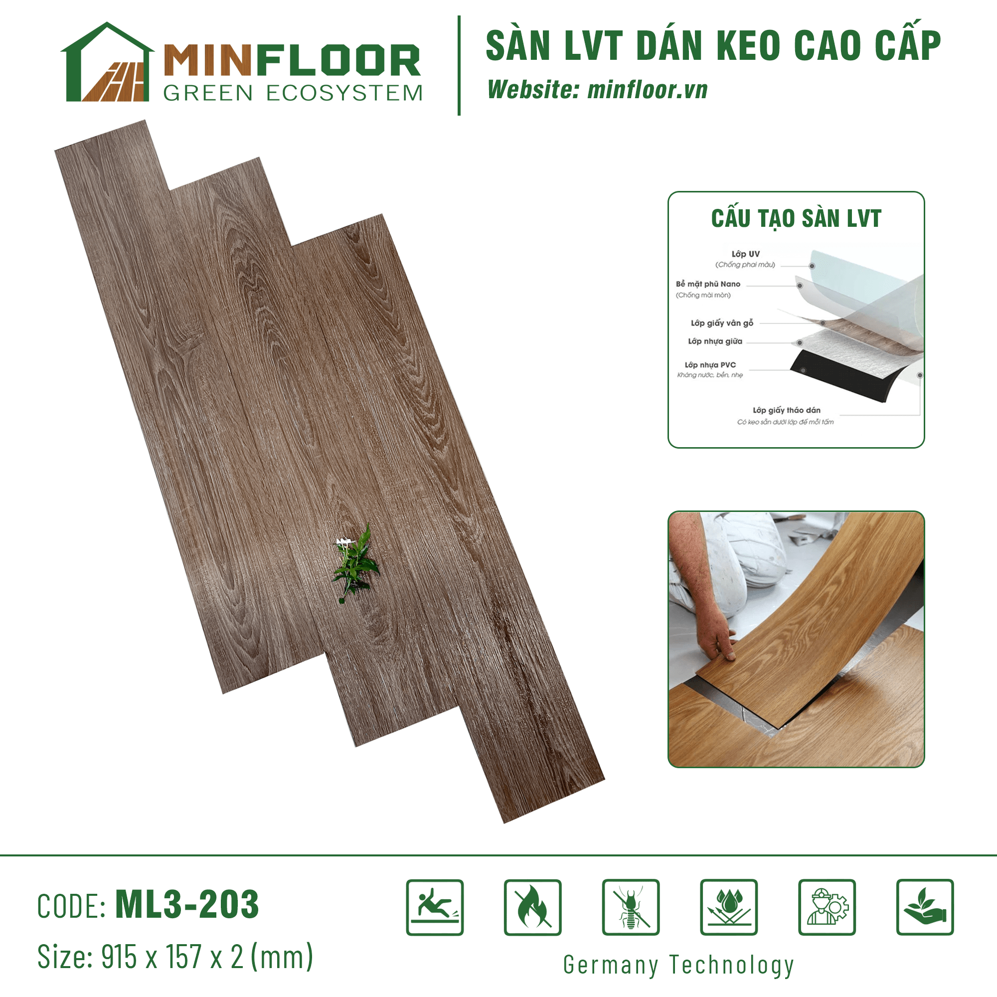 Sàn LVT Dán Keo Cao Cấp ML3-203