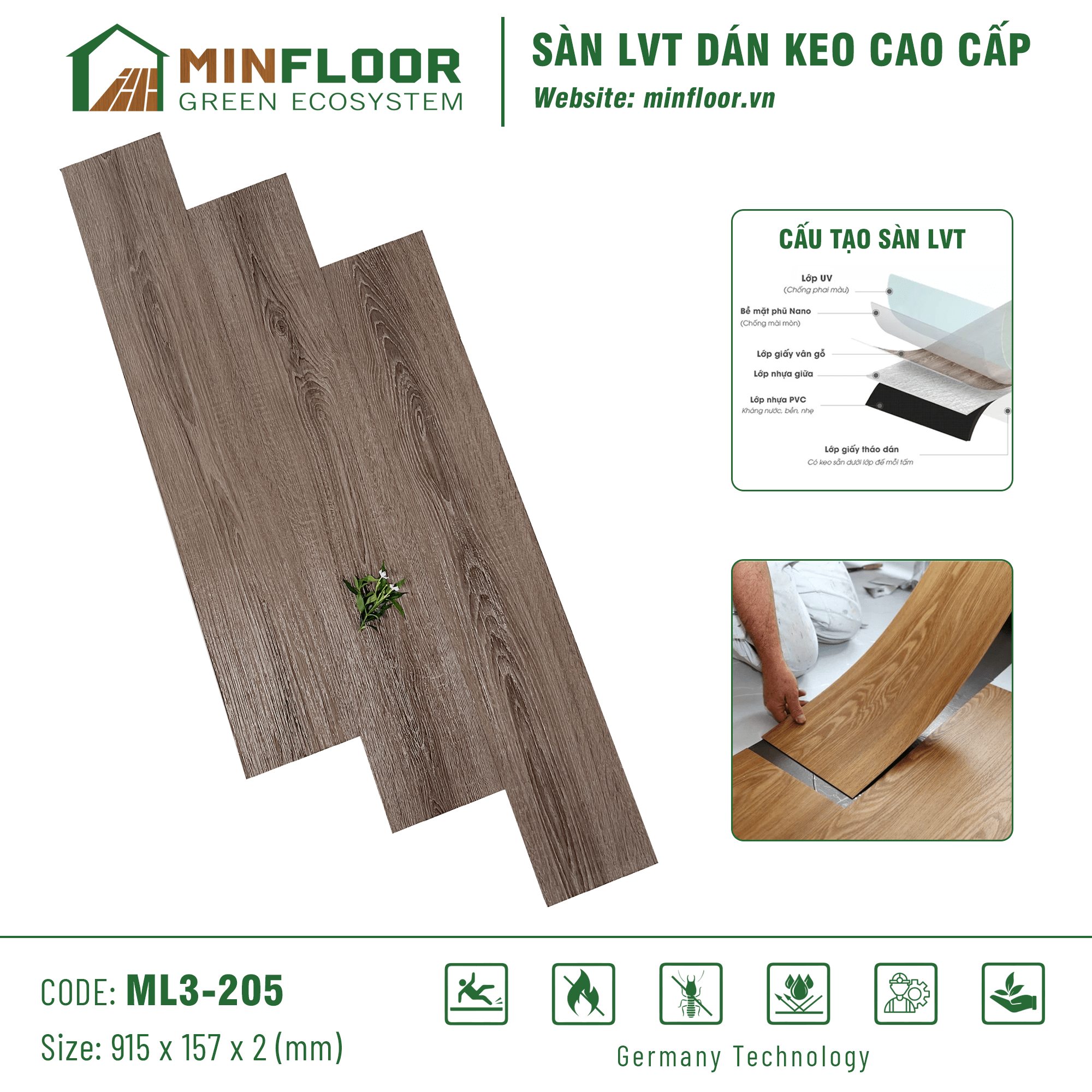 Sàn LVT Dán Keo Cao Cấp ML3-205