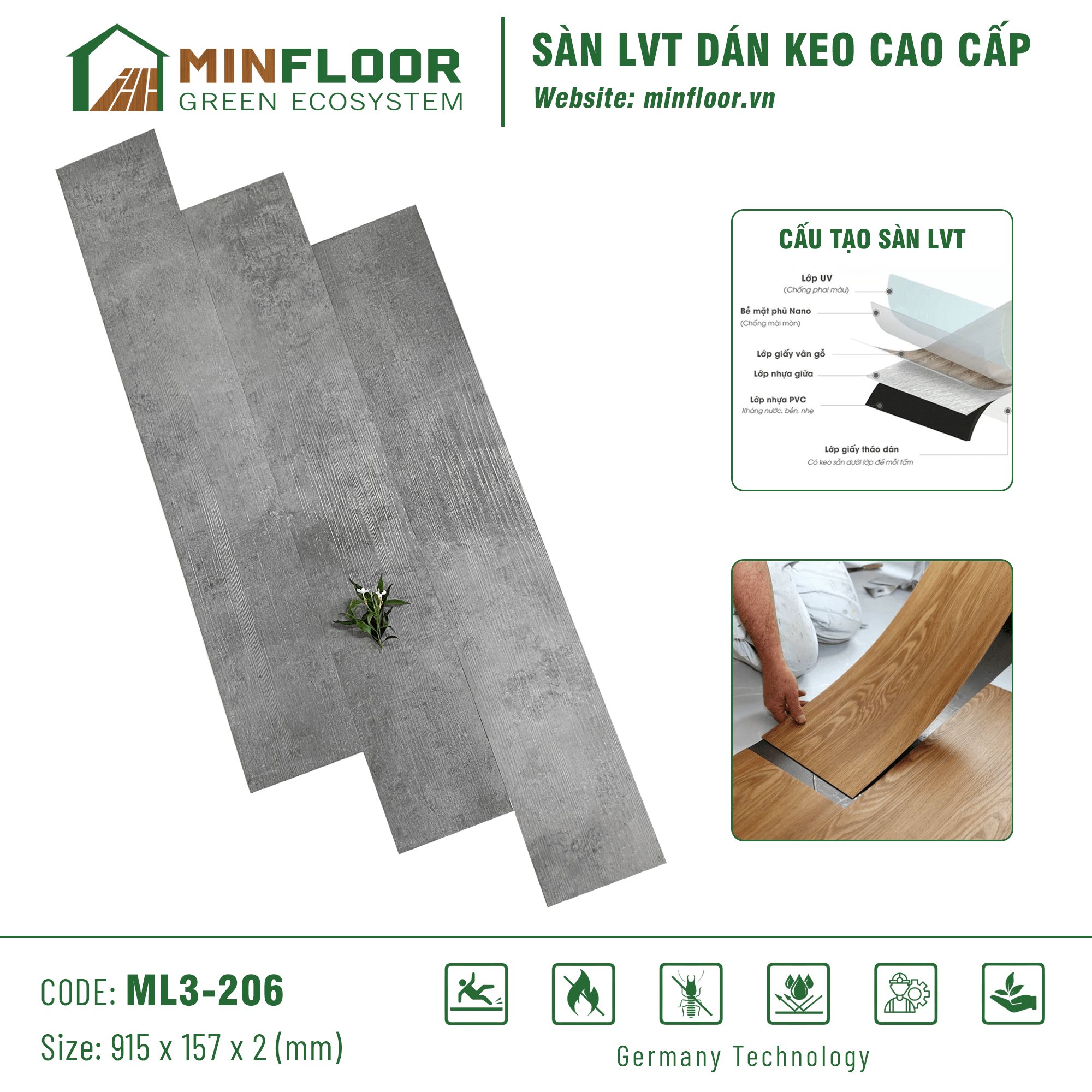 Sàn LVT Dán Keo Cao Cấp ML3-206