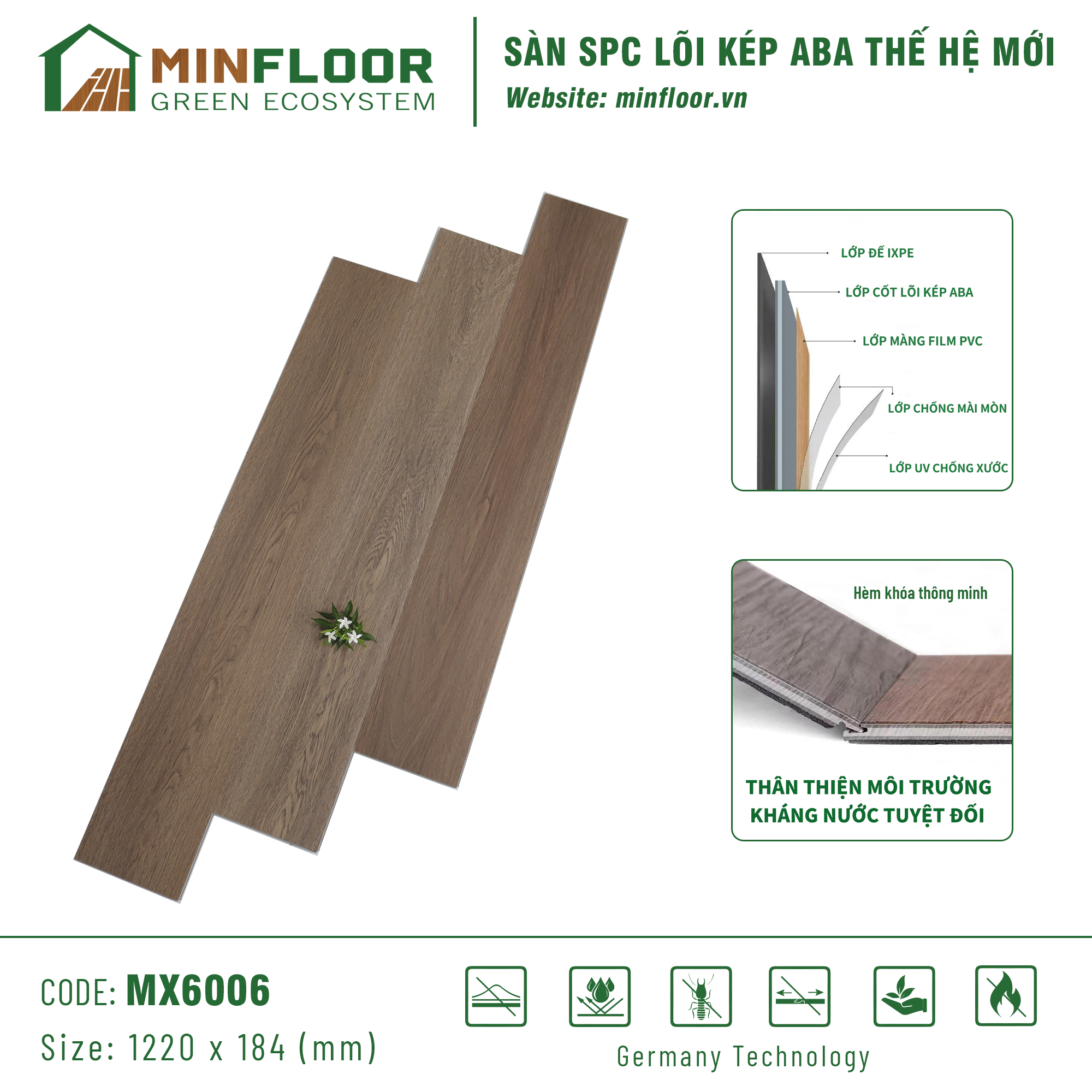 Sàn SPC Lõi Kép ABA MinFloor - MX6006