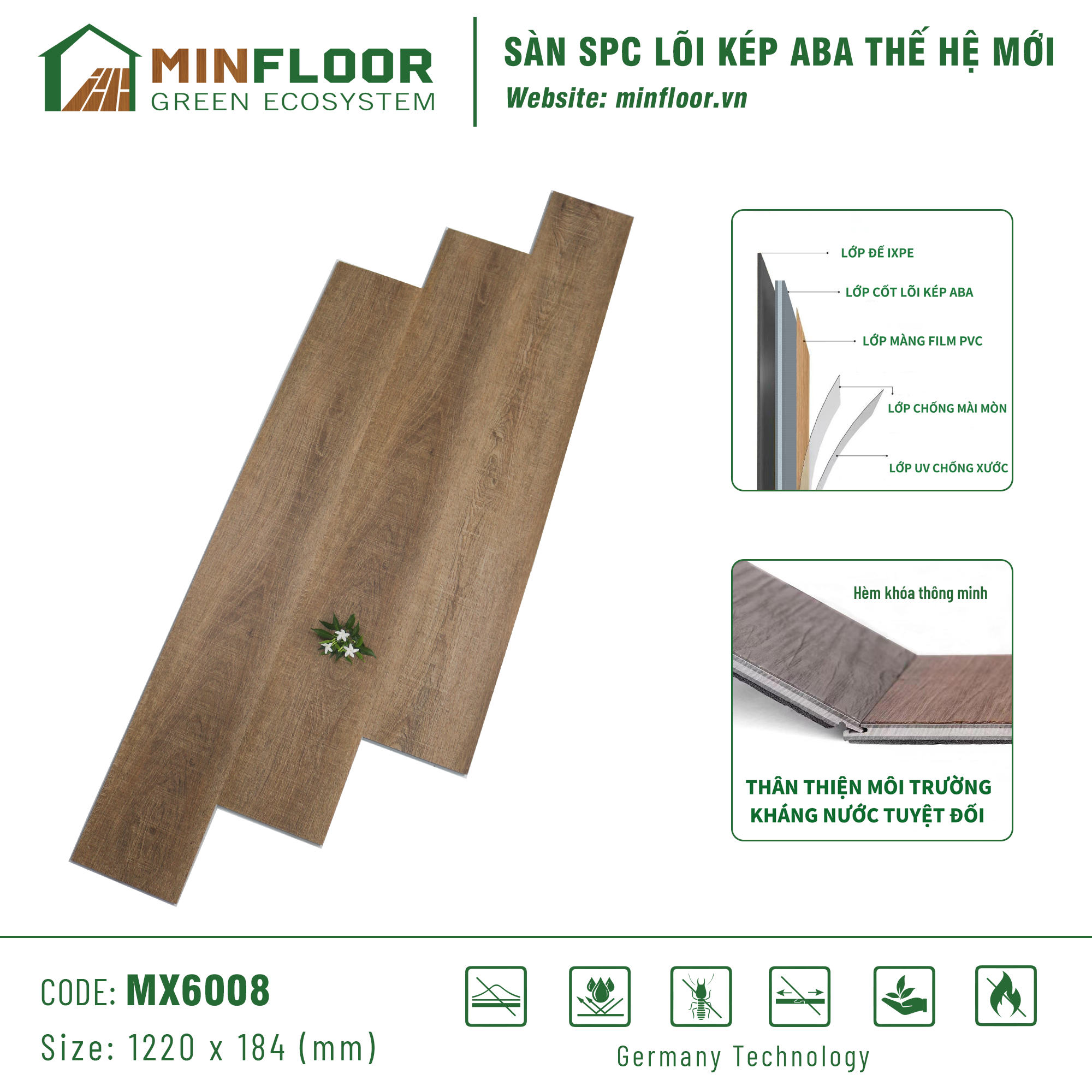 Sàn SPC Lõi Kép ABA MinFloor - MX6008